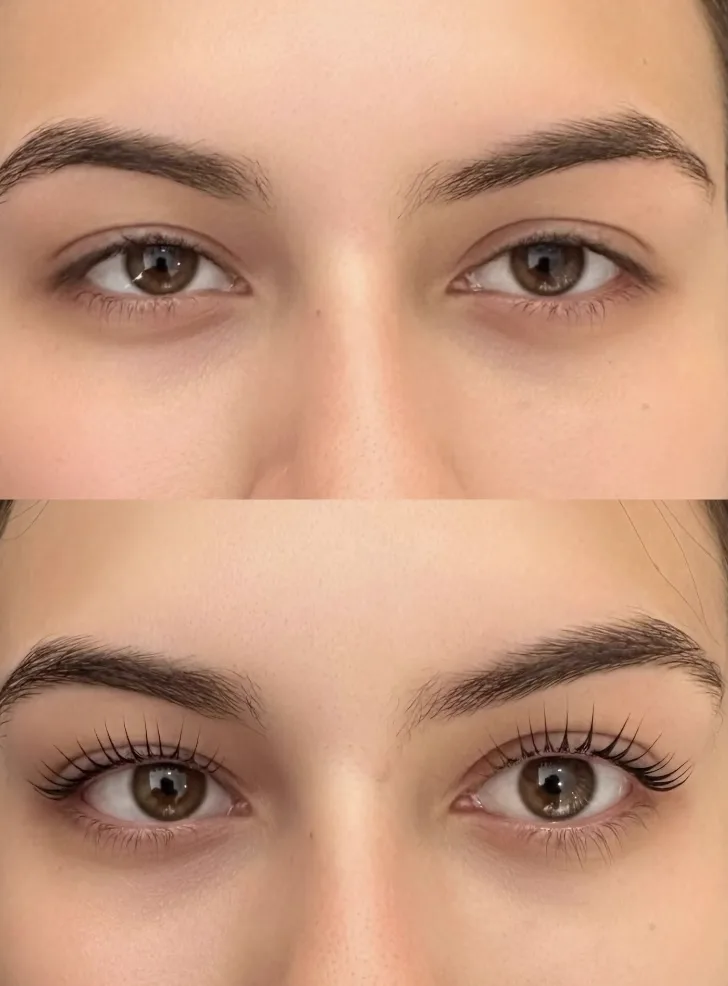 Korean Lashlift Göteborg – före och efter, bruna ögon